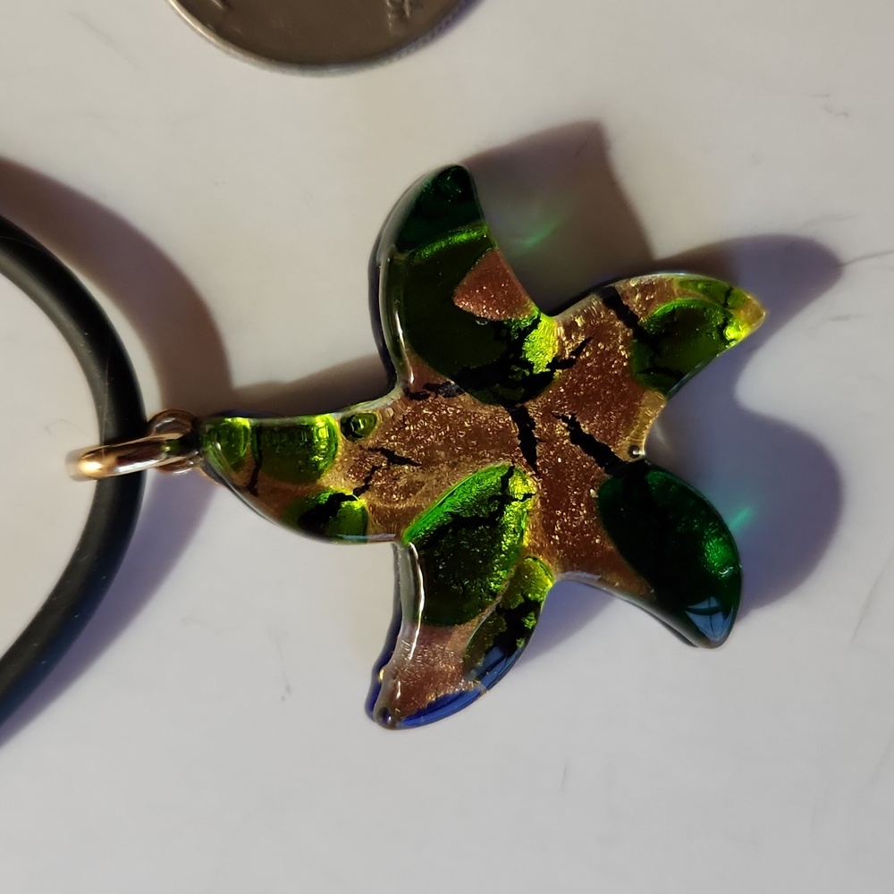 Murano Green and Gold Starfish Pendant